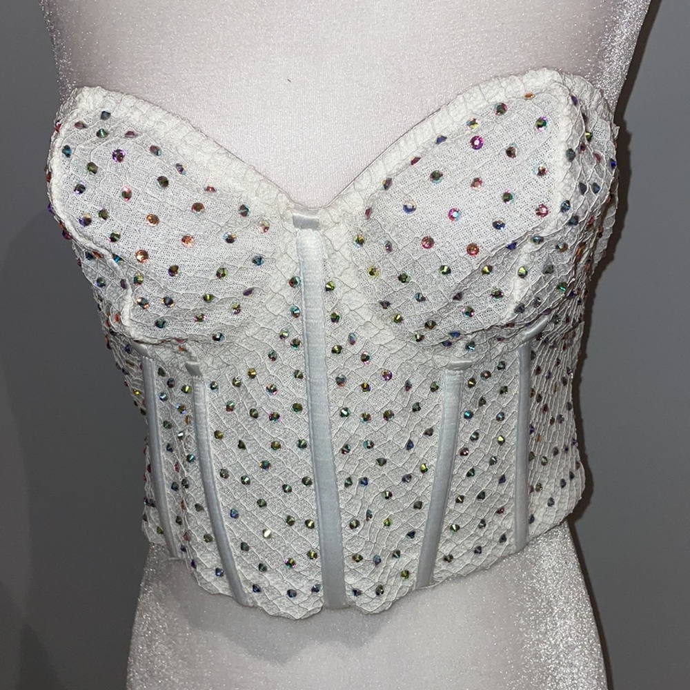 White Rhinestone Bustier Top - Women